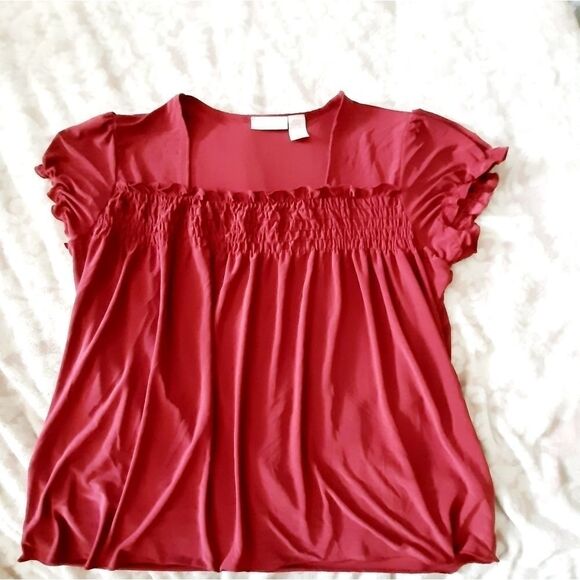 Worthington XL Red smocked stretchy blouse - Picture 1 of 3